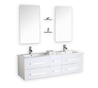 Muebles para baño Modelo White Rome 150 cm para cuarto de baño con espejo baño grifos incluido mueble + 2 espejos + repisas + grifería + fregaderos