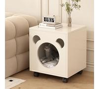 Muebles para Jaulas de Mascotas, Recintos para Gatos en Interiores, Mesita de Noche para Gatos, Mesa Auxiliar, con Rueda Universal(White,40x40x45cm)