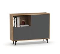 MUEBLES PITARCH | Aparador Salón Comedor, Buffet, Mueble Auxiliar, 2 Puertas y 1 Hueco, con Patas, Gris y Roble Gold, 82,5x112x33cm, Patas Negras, Recibidor Industrial Moderno, Modelo Anori
