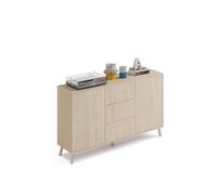 MUEBLES PITARCH | Aparador Salón Comedor, Buffet, Mueble Auxiliar, 2 Puertas y 3 Cajones, Roble Aurora, 89x140x40cm, Despensa, Cocina, Despacho, Tirador Push o Pulsador, Moderno, Nórdico, Modelo Oslo