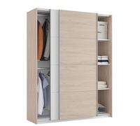 MUEBLES PITARCH | Armario Dormitorio Ropero 2 Puertas Correderas Perfil Aluminio 2 Barras, Blanco y Roble Aurora, 200x150x62cm (Alto x Ancho x Fondo), Moderno, Modelo Onix