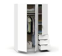 MUEBLES PITARCH | Armario Dormitorio Ropero 3 Puertas 3 Cajones, Blanco, 180x74x50 cm(Alto x Ancho x Fondo), Mueble Auxiliar Moderno, Colección Tibet