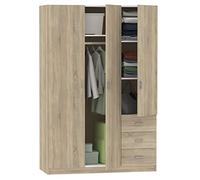 MUEBLES PITARCH | Armario Dormitorio Ropero 3 Puertas 3 Cajones, Roble Cambrian, 180x74x50 cm(Alto x Ancho x Fondo), Mueble Auxiliar Moderno, Colección Tibet