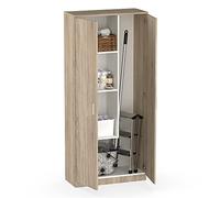 MUEBLES PITARCH | Armario Escobero Multiusos 2 Puertas para Limpieza, cocinas, galerias, 4 Huecos, un Estante Regulable, 180x80x35cm cm(Alto x Ancho x Fondo) Roble Cambrian, Colección Tibet