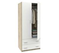 MUEBLES PITARCH Armario Ropero Juvenil Dormitorio 2 Puertas 2 Cajones Roble Cambrian y Blanco Mate 74x180x50 cm