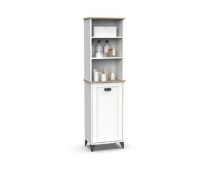 MUEBLES PITARCH | Columna de Baño, Armario Alto con Estantería, 1 Puerta con 1 Estantes Interior Regulable, 168x46,5x31cm (Alto x Ancho x Fondo) Blanco y Roble Cambrian, Vintage, Modelo Toscana
