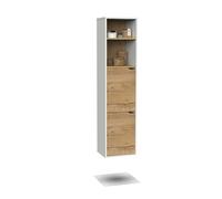 MUEBLES PITARCH Columna de Baño Colgada Herrajes incluidos, Armario de Baño con 4 estantes, 2 Puertas, Blanco/Roble Gold, 150x36,5x30cm (Alto x Ancho x Fondo), Mueble Auxiliar, Moderna, Modelo Nadia