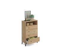 Muebles Pitarch | Cómoda Industrial, Sinfonier 4 Cajones guías metálicas,1 hueco,Cajonera Dormitorios,Patas y Tiradores Negros,Roble Gold,110x40x40cm (alto x ancho x fondo) Colección Dormitorio Camila
