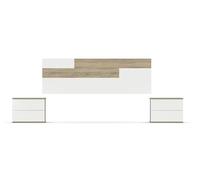MUEBLES PITARCH Conjunto Pack Cabecero y 2 Mesitas de Noche, Incluye Herrajes para Colgar, Guías metálicas, Cambrian y Blanco, Dormitorio Doble de Matrimonio, para Cama 150, Modelo Erika