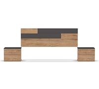 Muebles Pitarch | Conjunto Pack Cabecero y 2 Mesitas de Noche, Incluye Herrajes para Colgar, Guías metálicas, Gris y Roble Gold, Dormitorio Doble de Matrimonio, para Cama 150, Modelo Erika