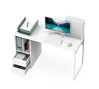 MUEBLES PITARCH | Escritorio con 2 Cajones, Estante y Pata Metálica, Blanca, 74x120x55cm (Alto x Ancho x Fondo) Mesa Despacho, Mesa de Estudio, de Ordenador, Moderna Modelo Nolita