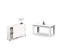 MUEBLES PITARCH Kamet Aparador Puertas Correderas y Baldas, 87 x 120 x 40 cm cm(Alto x Ancho x Profundo), Color Blanco 1110 Mesa de Comedor,Blanco, 77x140x80 cm