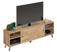 MUEBLES PITARCH | Mueble TV con Patas 2 Puertas Correderas, Mueble de Televisión Industrial, Roble Gold y Negro, 52x160x40cm, Módulo de Salón, Moderno, Modelo Kamet