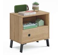 Muebles Pitarch|Mesita de Noche,Mueble Auxiliar,Moderna Industrial 1 Hueco y 1 Cajón con guías metálicas,Patas y Tiradores Negros,Roble Gold,52x50x35cm(alto x ancho x fondo)Colección Dormitorio Camila