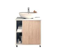 MUEBLES PITARCH | Mueble Bajo Lavabo Armario de Baño 60cm Ancho, con Ruedas, 1 Puerta a Izquierda o Derecha, Blanco y Roble Aurora, Modelo Sintra
