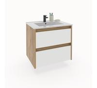 MUEBLES PITARCH Mueble de Baño 60cm Ancho, suspendido, 2 Cajones, Roble Kraft con frentes de cajones Blancos, para Lavabo encastrado, Estilo Moderno Modelo Nilo