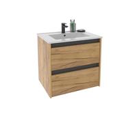MUEBLES PITARCH Mueble de Baño 60cm Ancho, suspendido, 2 Cajones, Roble Kraft con un Toque Gris, para Lavabo encastrado, Estilo Moderno Modelo Nilo