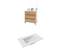 MUEBLES PITARCH| Mueble de Baño con Lavabo y Espejo Incluido, Roble Kraft, 3 Cajones, con Patas, 93x80,5x45,5 cm