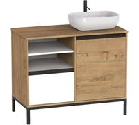 MUEBLES PITARCH-Mueble de Baño Industrial con Lavabo cerámico Incluido, Estructura Patas, 2 Estantes, Cajón y Puerta, Blanco, Roble Gold y Negro, para Lavabo de sobreponer, 100cm, Modelo Tamesis