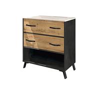 Muebles Pitarch | Mueble de Baño Industrial Negro y Roble Gold, 80cm ancho, con Patas, 2 Cajones guías cierre suave, y 1 Estante, para Lavabo encastrado, modelo Hudson