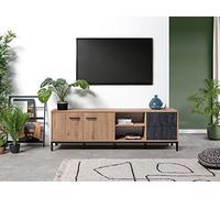 Muebles Pitarch | Mueble TV con Patas, 2 Puertas, Estante, 2 Cajones, Mueble de Televisión Industrial, Negro y Roble Gold, 55x180x40cm, Módulo de Salón, Moderno, Modelo París