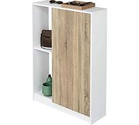 MUEBLES PITARCH Neo Zapatero Combinado con Puerta, Interior con Barras para Zapatos y Zona de Estantería, 110 x 80 x 25 cm, Color Combinado Roble Cambrian y Blanco Alto Brillo