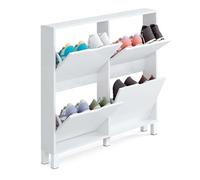 MUEBLES PITARCH | Recibidor Estrecho Zapatero con Patas de Entrada Pasillo, 4 Puertas, Blanco Alto Brillo, 8 Pares de Zapatos, 17cm Fondo, 97x98 (Alto x Ancho) Modelo Kay