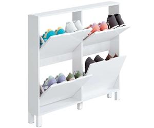 MUEBLES PITARCH | Recibidor Estrecho Zapatero con Patas de Entrada Pasillo, 4 Puertas, Blanco Alto Brillo, 8 Pares de Zapatos, 17cm Fondo, 97x98 (Alto x Ancho) Modelo Kay