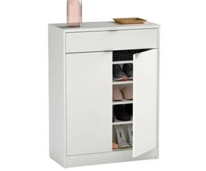 MUEBLES PITARCH | Recibidor Zapatero Mueble Auxiliar de Entrada con cajón y 4 estantes Regulables, Blanco Alto Brillo, 20 Pares de Zapatos, 101x75x35cm, Modelo Berlín