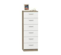 MUEBLES PITARCH | Sinfonier Cómoda 6 Cajones guías metálicas, Cajonera Dormitorios, Blanco y Roble Cambrian, 110x40x40cm (Alto x Ancho x Fondo) con Tirador, Colección Tibet