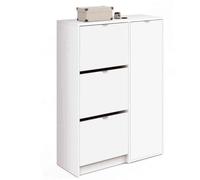 MUEBLES PITARCH | Zapatero Botero Mueble Auxiliar de Entrada, 25 Pares de Zapatos, con 3 Puertas y 2 estantes Regulables, Blanco Alto Brillo, 122x85x37cm, Modelo Trevi