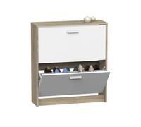 MUEBLES PITARCH | Zapatero Recibidor Mueble Auxiliar Estrecho 2 Puertas para Entrada Blanco y Roble Cambrian, 12 Pares de Zapatos, 82x74x25cm, Colección Tibet