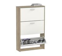 MUEBLES PITARCH | Zapatero Recibidor Mueble Auxiliar Estrecho 3 Puertas para Entrada Blanco y Roble Cambrian, 18 Pares de Zapatos, 82x74x25cm, Colección Tibet
