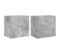 Muebles TV pared 2 piezas gris Beton 40,5x30x40cm madera ingeniería | Diseño flotante, almacenamiento de puerta, mueble de cabecera, montaje en pared, ahorro de espacio