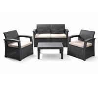 MUEBLIX.COM - Conjunto de Jardín Raeiros, Sofá de 2 Plazas más 2 Butacas y Mesa, Set de Muebles de Jardín Exterior para 4 Personas, Cojín de Tela, Polipropileno con Acabado Ratán, Gris
