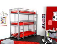MUEBLIX.COM - Litera Triple, Alta, Juvenil 90 x 190 cm, Cama Litera Triple, Estructura Acero Reforzado, Escalera, Neutro