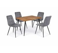MUEBLIX.COM | Mesa de Comedor Teide + 4 Sillas Orotava, Mesa Rectangular con Tablero Resistente MDF Roble 18 mm, Patas Metálicas Lacadas Negras, Sillas Tejido Fabric