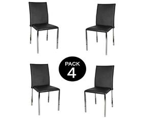 MUEBLIX | Pack 4 Sillas Negras | Fabricadas en Piel Sintética PU | Elegante y Moderna | Mueble de Polipiel para Comedor o Piel | Útil para Salón | Silla Teba