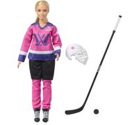 Mueca de moda Barbie PWHL 2025 de Tim Hortons en camiseta de hockey rosa, morado y verde azulado, incluye disco de palo de hockey y casco