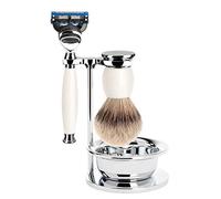 MÜHLE - 4-PC. set afeitado Dachszupf puntas de plata / fusion - sofista serie - mango porcelana blanca