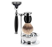 MÜHLE - 4-PC. set afeitado Dachszupf puntas de plata / Mach3 ® - sofista serie - mango Resina preciosa negra
