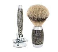 MÜHLE EDITION ANCIENT Oak & Silver - Juego de maquinilla de afeitar (3 piezas, tejón plateado)