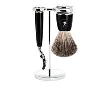 Mühle - Juego de afeitado de 3 piezas de pelo de tejón puro/Mach3 - Serie RYTMO - Mango de resina noble negra