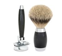 MÜHLE Juego de afeitado Edition No. 1 - Cuchilla de afeitar de tejón - Carbón