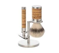 MÜHLE Rocca Silvertip Fibre - Juego de maquinilla de afeitar, soporte y mango de acero inoxidable y corteza de abedul, vegano