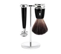 "Mühle Rytmo - Juego de afeitado (3 piezas, maquinilla de afeitar, pelo sintético Black Fibre, mango de resina noble), color negro"
