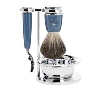 MÜHLE Rytmo - Juego de afeitado con cáscara - Serie Rytmo - Pelo de tejón puro - Compatible con cuchillas Gillette - Resina noble azul