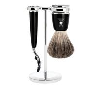 Mühle - Juego de afeitado de 3 piezas de pelo de tejón puro/Mach3 - Serie RYTMO - Mango de resina noble negra