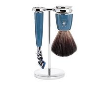 MÜHLE RYTMO - Juego de afeitar de 3 piezas de fibra negra de 5 cuchillas de afeitado moderno de lujo - perfecto para uso diario, peluquería de calidad, afeitado suave