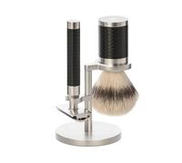 Mühle s31m96 ROCCA - Juego de afeitado (3 piezas, afeitadora y montura de tejón, montaje en acero inoxidable cepillado y acero inoxidable, revestimiento DLC negro